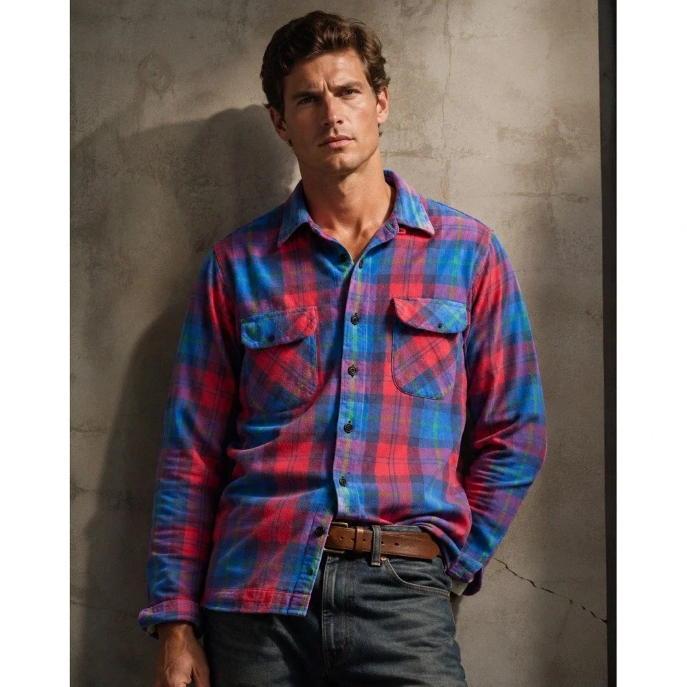 Polo Ralph Lauren Polo Country Plaid Flannel Shirt Mens M Workwear Red Blue